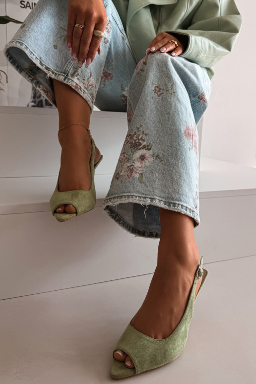 Pealistesandaalid kõrge jämeda kontsaga Eco Suedeosissee Rohelist värvi Sevina