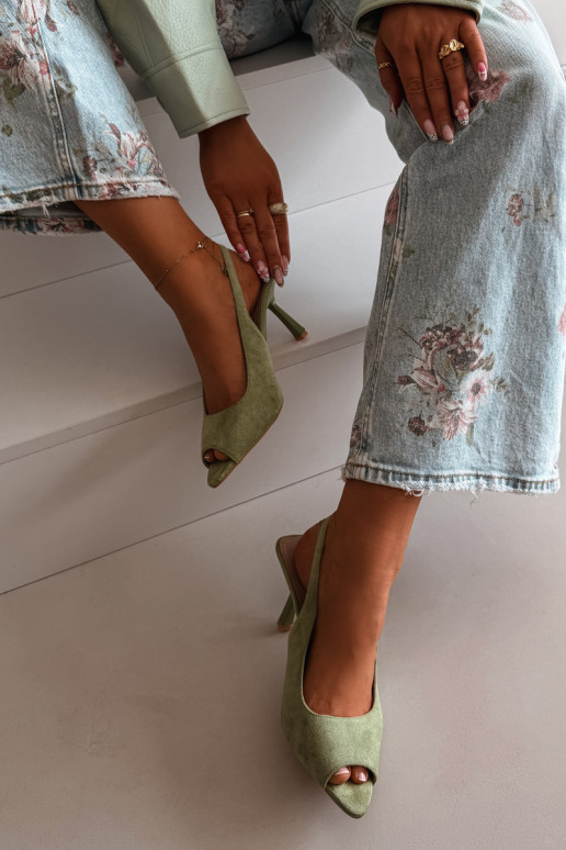 Pealistesandaalid kõrge jämeda kontsaga Eco Suedeosissee Rohelist värvi Sevina