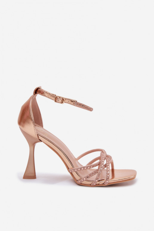 Pealistesandaalid kõrge jämeda kontsaga kristallidega Szampańskie Redira