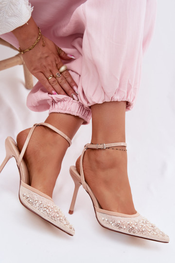 Pealistesandaalid kõrge jämeda kontsaga Kaunistatud litritega I Korallidikami beeži värvi Nedira