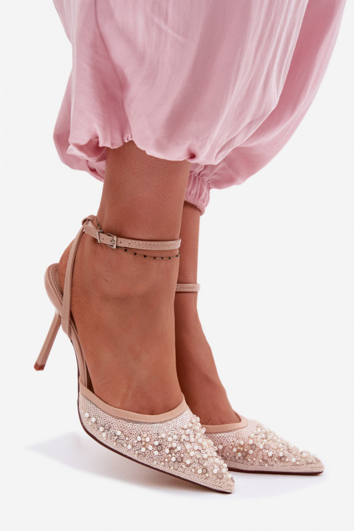 Pealistesandaalid kõrge jämeda kontsaga Kaunistatud litritega I Korallidikami beeži värvi Nedira