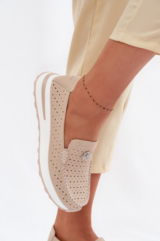 Ažuurne naiste mokassiinidPealturalnej Skóry beeži värvi Kemela