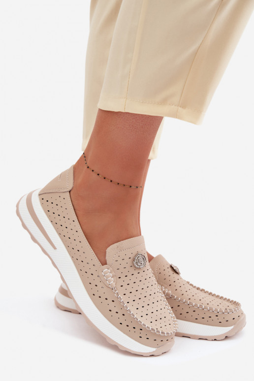 Ažuurne naiste mokassiinidPealturalnej Skóry beeži värvi Kemela