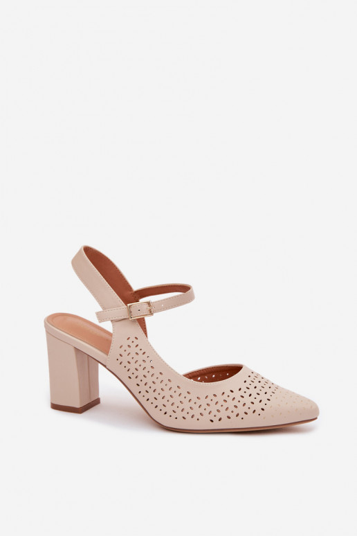 Ažuursed sandaalid kõrge jämeda kontsaga Sergio Leone SK447 Elevandiluu värvi