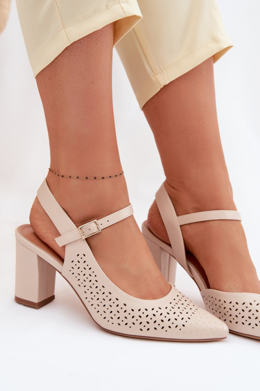 Ažuursed sandaalid kõrge jämeda kontsaga Sergio Leone SK447 Elevandiluu värvi