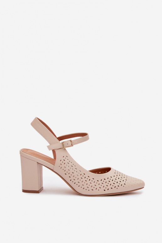 Ažuursed sandaalid kõrge jämeda kontsaga Sergio Leone SK447 Elevandiluu värvi