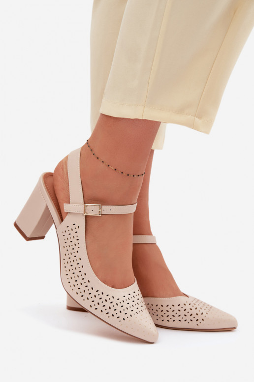 Ažuursed sandaalid kõrge jämeda kontsaga Sergio Leone SK447 Elevandiluu värvi