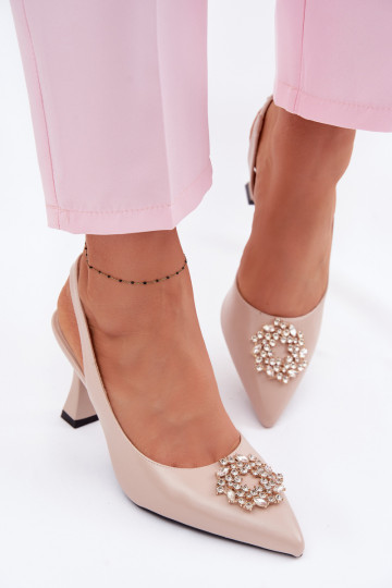 Elegantsed kõrge kontsaga sandaalid Ehete kaunistusega Vinceza 62277 beeži värvi