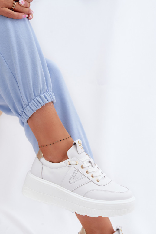 Nahka-naisten urheilukengät platformilla Vinceza 39976 valkoinen