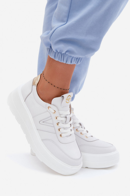 Nahka-naisten urheilukengät platformilla Vinceza 39976 valkoinen