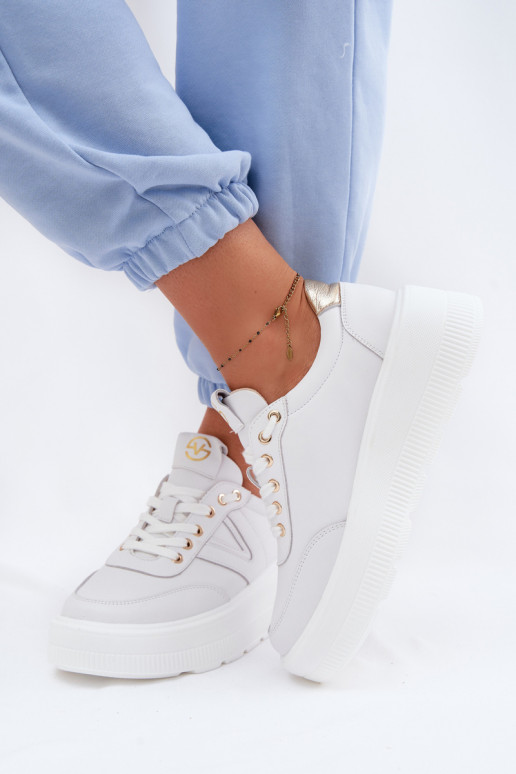 Nahka-naisten urheilukengät platformilla Vinceza 39976 valkoinen