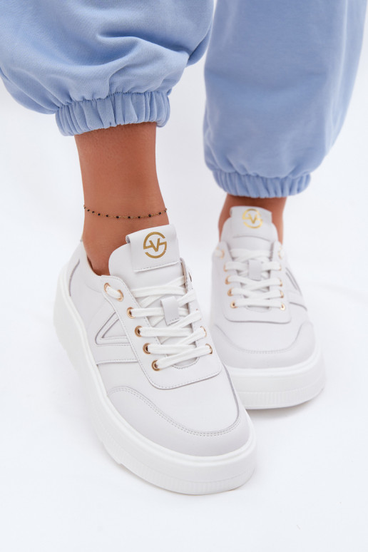 Nahka-naisten urheilukengät platformilla Vinceza 39976 valkoinen