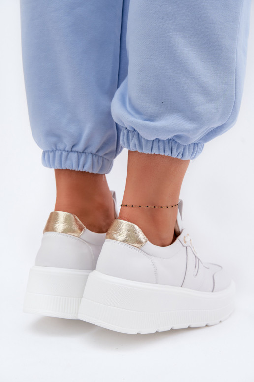 Nahka-naisten urheilukengät platformilla Vinceza 39976 valkoinen