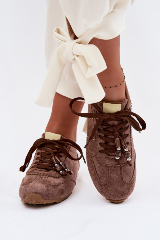 Sneakers tüüpi jalanõud Pealiste madalad koos pärlitega pruunid värvi Galora