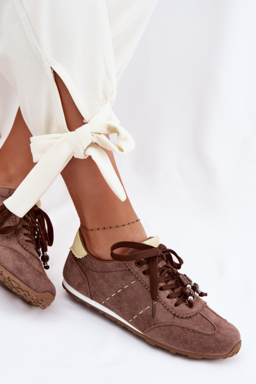 Sneakers tüüpi jalanõud Pealiste madalad koos pärlitega pruunid värvi Galora