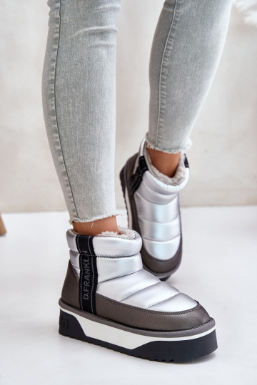 Sellel ondal nööpidega lumesaapad Paksu talla peal D.Franklin DFSH371010 Hõbedat värvi