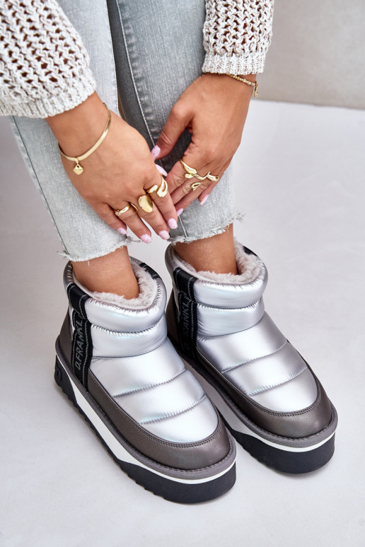 Sellel ondal nööpidega lumesaapad Paksu talla peal D.Franklin DFSH371010 Hõbedat värvi