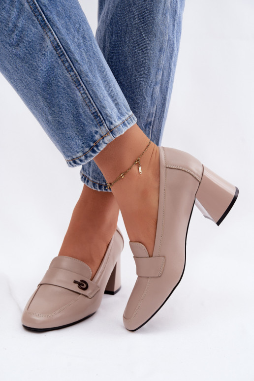 Pealhk jalatsid Pealiste omad kõrge jämeda kontsaga Vinceza 18119 beeži värvi