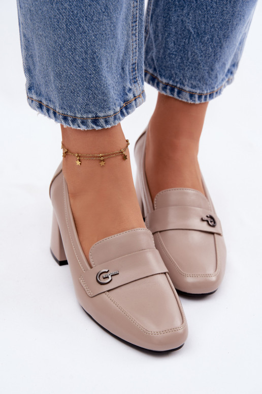 Pealhk jalatsid Pealiste omad kõrge jämeda kontsaga Vinceza 18119 beeži värvi