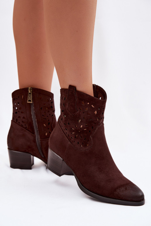 Saapad Pealiste omad kõrge jämeda kontsaga Vinceza 58452 Czekolada