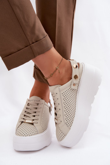 Pealhk Ažuurne Sneakers tüüpi jalanõud Pealiste omad platvormiga rihmadega Peal Pięcie D&A LR61-7088 beeži värvi