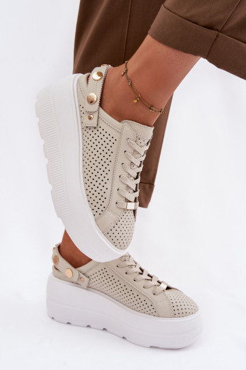 Pealhk Ažuurne Sneakers tüüpi jalanõud Pealiste omad platvormiga rihmadega Peal Pięcie D&A LR61-7088 beeži värvi 2