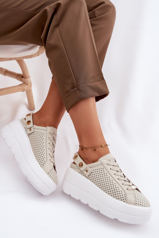 Pealhk Ažuurne Sneakers tüüpi jalanõud Pealiste omad platvormiga rihmadega Peal Pięcie D&A LR61-7088 beeži värvi