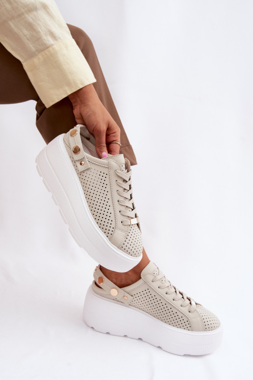 Pealhk Ažuurne Sneakers tüüpi jalanõud Pealiste omad platvormiga rihmadega Peal Pięcie D&A LR61-7088 beeži värvi