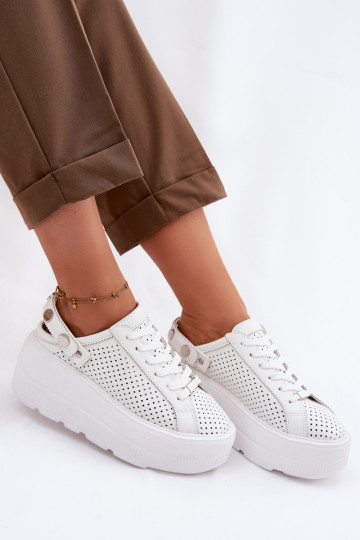 Pealhk Ažuurne Sneakers tüüpi jalanõud Pealiste omad platvormiga rihmadega Peal Pięcie D&A LR61-7088 valget värvi