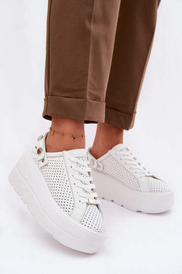 Pealhk Ažuurne Sneakers tüüpi jalanõud Pealiste omad platvormiga rihmadega Peal Pięcie D&A LR61-7088 valget värvi 2
