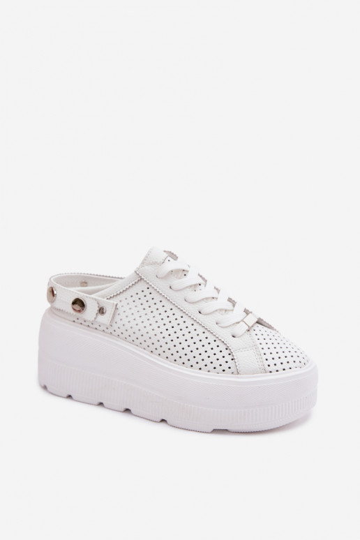 Pealhk Ažuurne Sneakers tüüpi jalanõud Pealiste omad platvormiga rihmadega Peal Pięcie D&A LR61-7088 valget värvi