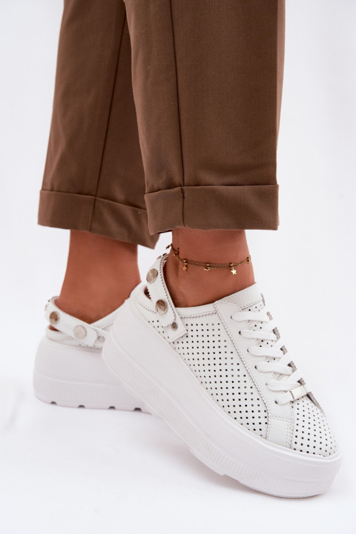 Pealhk Ažuurne Sneakers tüüpi jalanõud Pealiste omad platvormiga rihmadega Peal Pięcie D&A LR61-7088 valget värvi