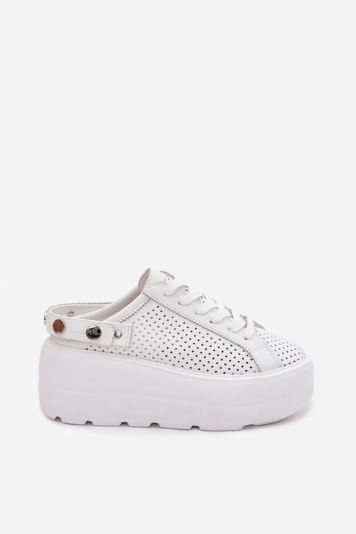 Pealhk Ažuurne Sneakers tüüpi jalanõud Pealiste omad platvormiga rihmadega Peal Pięcie D&A LR61-7088 valget värvi