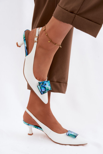 Pealhk Kingad Pealiste omad kõrge jämeda kontsaga kaunistustega D&A LZ61-2006 valget värvi