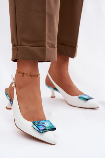 Pealhk Kingad Pealiste omad kõrge jämeda kontsaga kaunistustega D&A LZ61-2006 valget värvi 2