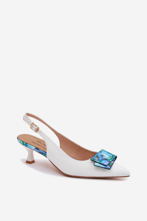 Pealhk Kingad Pealiste omad kõrge jämeda kontsaga kaunistustega D&A LZ61-2006 valget värvi