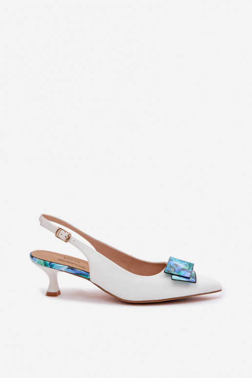 Pealhk Kingad Pealiste omad kõrge jämeda kontsaga kaunistustega D&A LZ61-2006 valget värvi