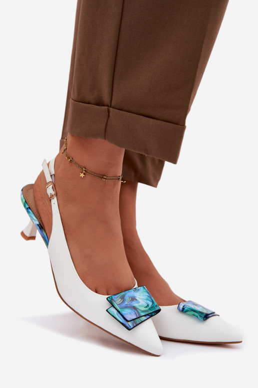 Pealhk Kingad Pealiste omad kõrge jämeda kontsaga kaunistustega D&A LZ61-2006 valget värvi