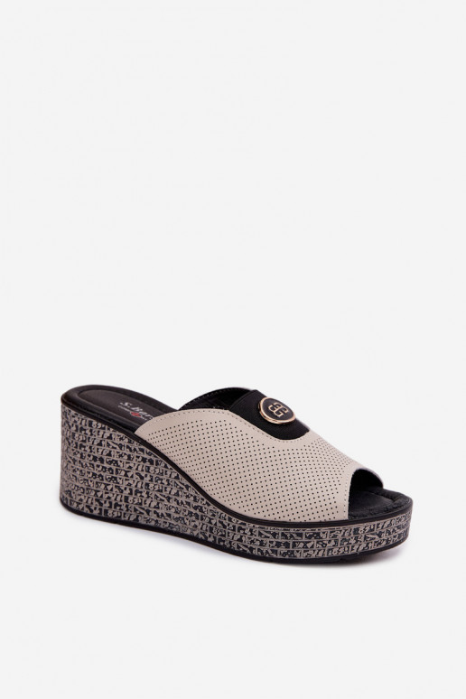 Plätud naturaalsest nahast platvormiga kaunistustega S.Barski LR61-7011 beeži värvi