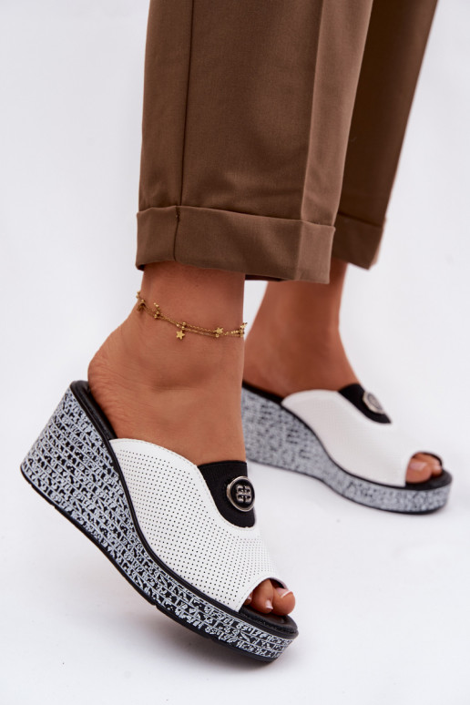 Plätud naturaalsest nahast platvormiga kaunistustega S.Barski LR61-7011 valget värvi