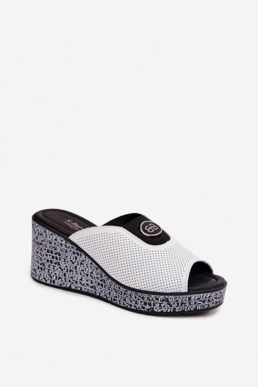 Plätud naturaalsest nahast platvormiga kaunistustega S.Barski LR61-7011 valget värvi