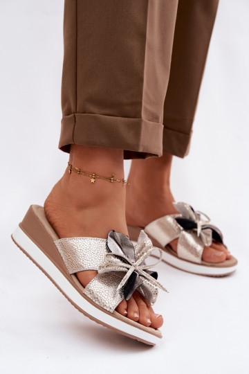 Plätud naturaalsest nahast platvormigaDekoracyjnym Lill S.Barski GR61-5989 Kuldset värvi 2