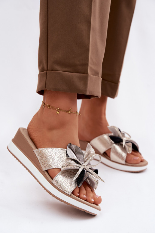 Plätud naturaalsest nahast platvormigaDekoracyjnym Lill S.Barski GR61-5989 Kuldset värvi