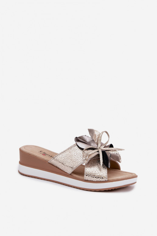 Plätud naturaalsest nahast platvormigaDekoracyjnym Lill S.Barski GR61-5989 Kuldset värvi