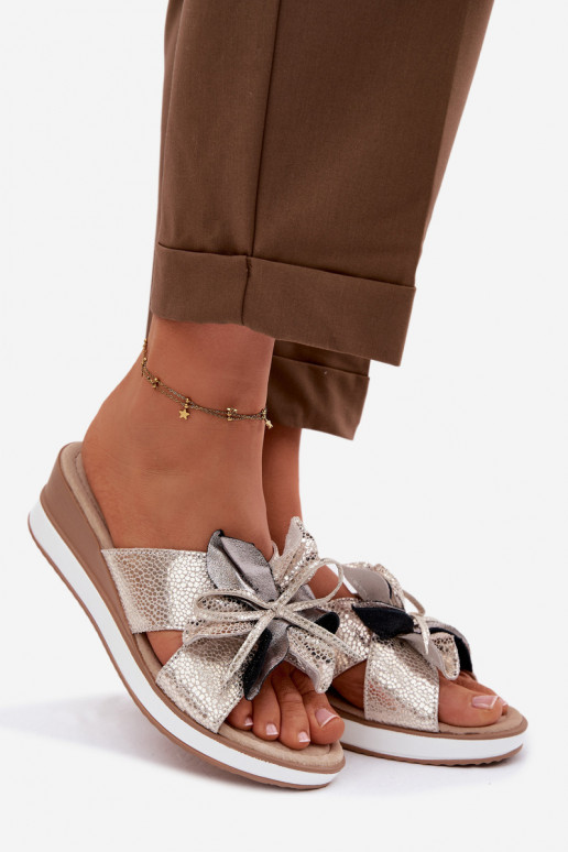 Plätud naturaalsest nahast platvormigaDekoracyjnym Lill S.Barski GR61-5989 Kuldset värvi