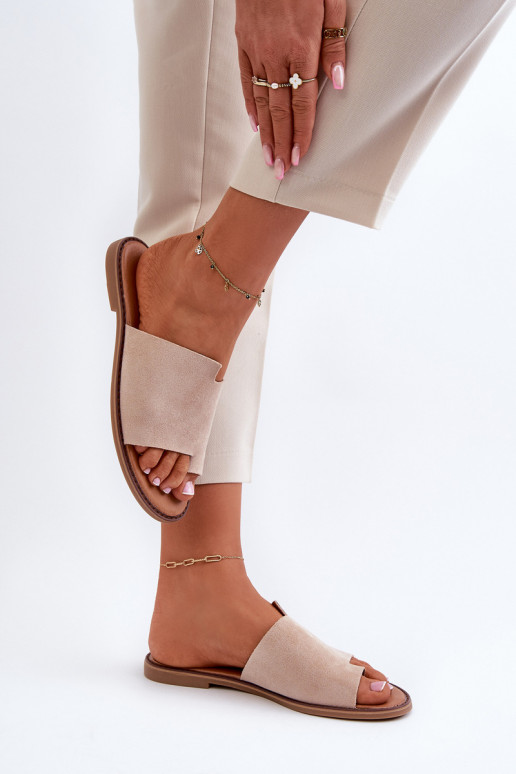 Pealiste omad seemisnahksed sussid moodsad varbavahe-sandaalid beeži värvi Amite