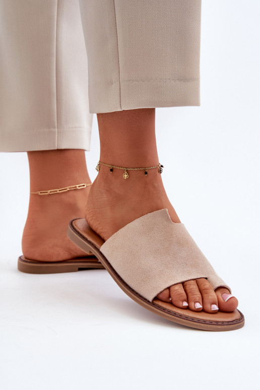 Pealiste omad seemisnahksed sussid moodsad varbavahe-sandaalid beeži värvi Amite