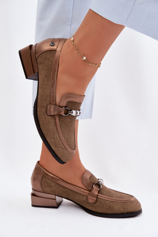 jalatsid Pealiste omad kõrge jämeda kontsaga Koos Ornate Detalem pruunid värvi Meliva