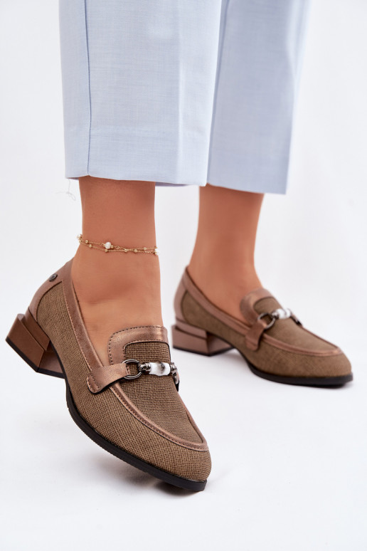 jalatsid Pealiste omad kõrge jämeda kontsaga Koos Ornate Detalem pruunid värvi Meliva