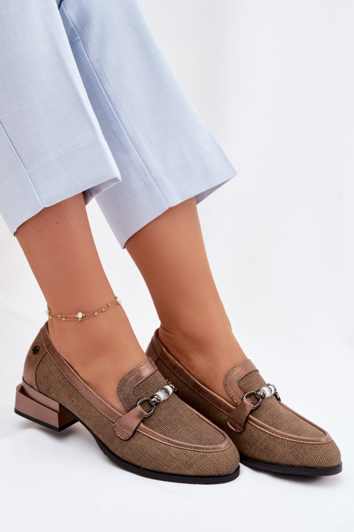 jalatsid Pealiste omad kõrge jämeda kontsaga Koos Ornate Detalem pruunid värvi Meliva